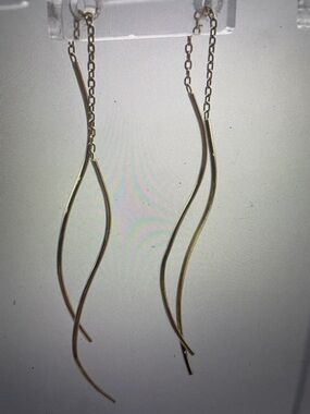 14K Yellow Gold Dangle Wave Threaded Earrings - Elegant Women Jewelry